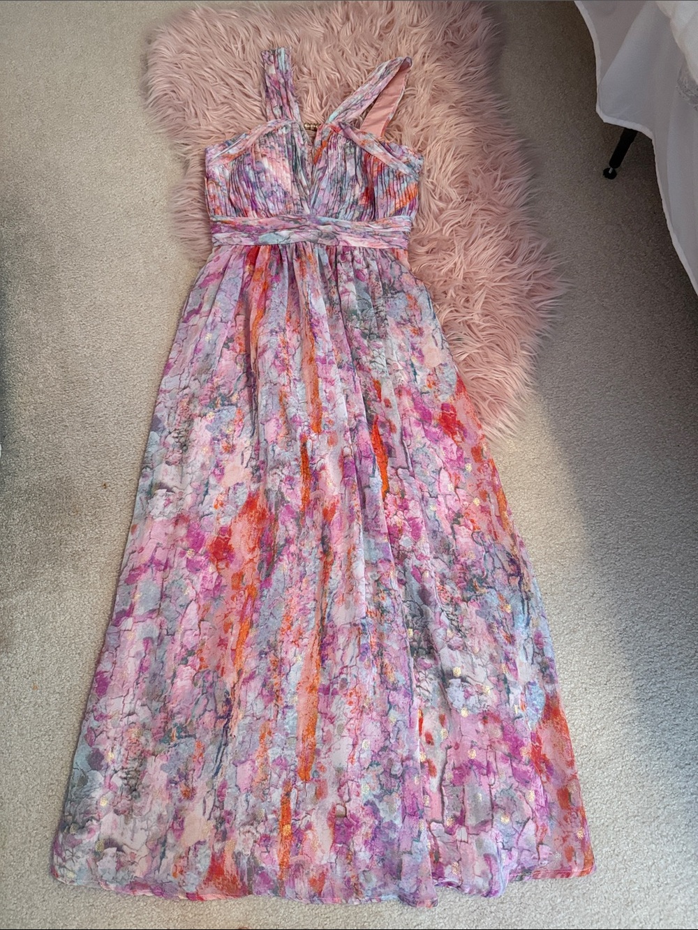 Ivanka Trump Pink Multicolor Watercolor Maxi Dress